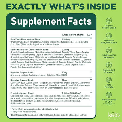 Keto Vitals Keto Electrolytes Plus Greens Superfood Powder Packets - 30 Servings Super Greens Powder Packets with Sugar Free Electrolytes for Hydration, Gut Health & Digestion - Green Drink Mix