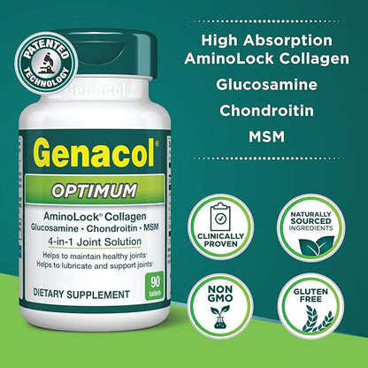Genacol Optimum – Glucosamine, Chondroitin, MSM and Ultra-Hydrolyzed Collagen Tablets, Maintains Healthy Joints, Protects & Lubricate Cartilage, 90 Tablets (30-Day Supply)