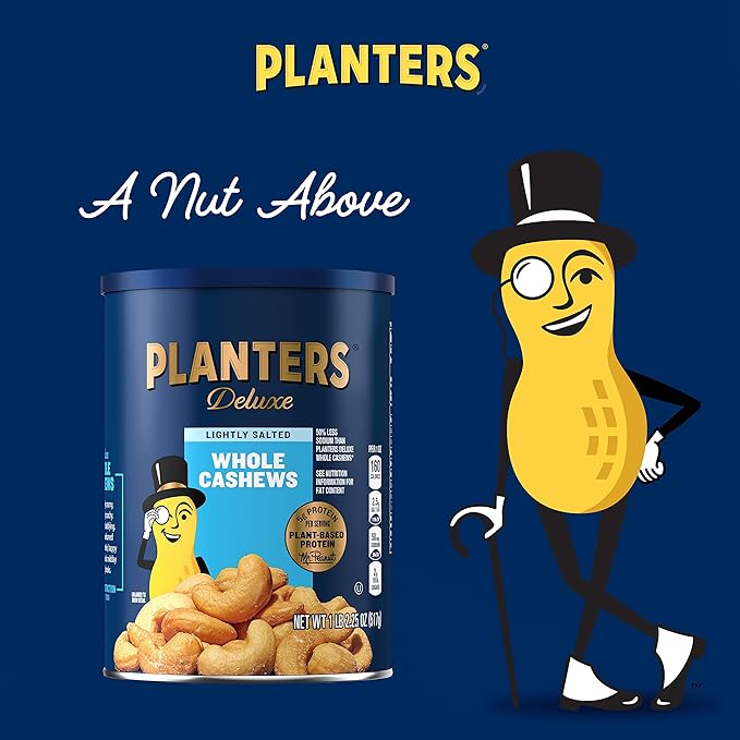 PLANTERS Deluxe Lightly Salted Cashews,Party Snacks,Plant-Based Protein,Quick Snack for Adults,After School Snack,Flavored with Sea Salt,Kosher,1lb 2.25oz,(Pack of 2)