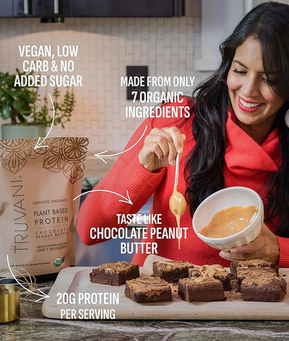 Truvani Dairy Free Protein Powder | Chocolate Peanut Butter | 20g Organic Plant Based Pea Protein | 20 Servings | Vegan, Keto, Gluten Free | Low Carb | No Added Sugar