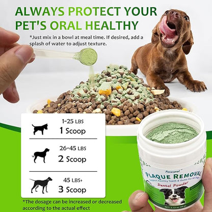 Natural Dog Dental & Supplement Powder, Plaque & Tartar Control with Glucosamine, Omega-3, Probiotics & Vitamin E for Joint, Chicken Flavour, Digestion & Fresh Breath