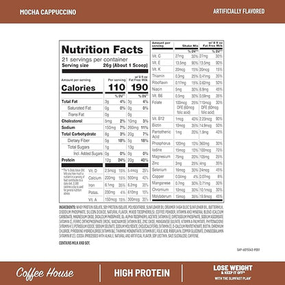 SlimFast High Protein Meal Replacement Powder, Caffeine Protein Powder, Energizing Protein Mix, Vitamin and Mineral Blend, Gluten Free, Coffee Flavored Protein Powder, Mocha Cappuccino, 21 Servings