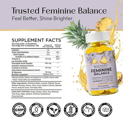 Probiotic Feminine Balance Gummies for Women - pH Balance & Vaginal Health Supplement with Cranberry Vitamin C - Natural Pineapple pH Balancing Gummy for Healthy Odor Hygiene Support