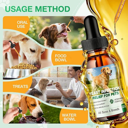 Yeast Infection Treatment for Dogs, 2 FL Natural Dog Yeast Infection Treatment, Ear & Skin Itch Relief, Reduces Inflammation & Irritation, Herbal Dog Supplement Drops with Probiotics & Multivitamins