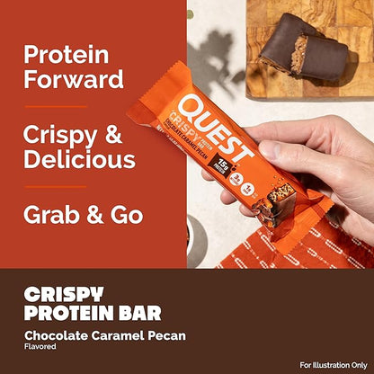 Quest Nutrition Crispy Chocolate Caramel Pecan Hero Protein Bar, 15g Protein, 1g Sugar, 3g Net Carb, Gluten Free Protein Snack, Keto Friendly, 4 Count