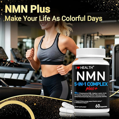 NMN Complex Plus+ for Women & Men with NAC, Alpha Lipoic Acid, CoQ10 & Resveratrol – 5-in-1 Cellular Energy & Healthy Aging Support – 60 Capsules, Non-GMO, Made in USA