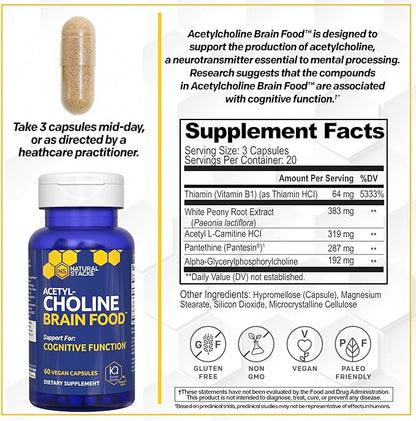 Acetylcholine Brain Food - Acetyl L-Carnitine & Alpha GPC Supplement - Supports Production of Acetylcholine - Neurotransmitter Supplement for Cognitive Function - 60 Capsules (Pack of 2)