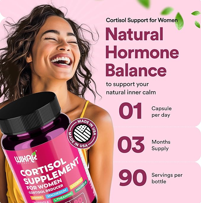WIXAR Cortisol Supplements for Women with Ashwagandha, Magnesium, L-Theanine, Rhodiola Rosea - for High Cortisol Balanace Manager - for Sleep Support, Mood & Focus Supplement - 90 Capsules
