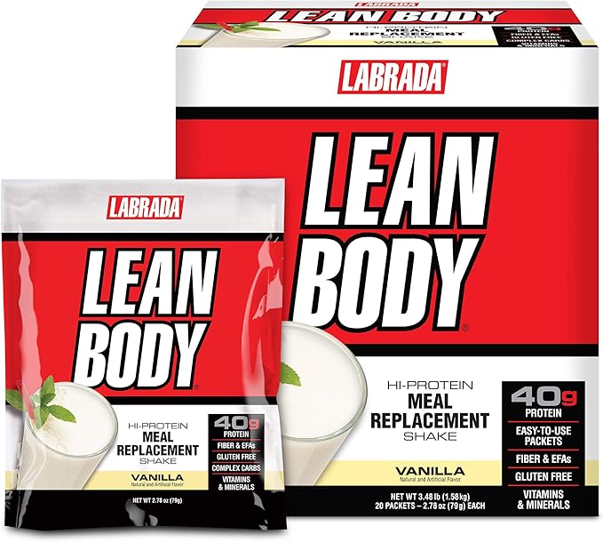 Lean Body All-In-One Vanilla Meal Replacement Shake. 40g Protein, Whey Blend MRP, 8g Healthy Fats & Fibre, 22 Vitamins and Minerals, No artificial colours, Gluten Free, (20 MRP Packets)