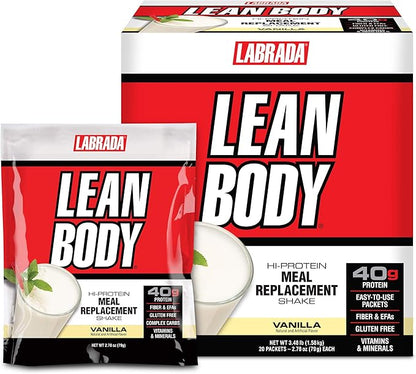Lean Body All-In-One Vanilla Meal Replacement Shake. 40g Protein, Whey Blend MRP, 8g Healthy Fats & Fibre, 22 Vitamins and Minerals, No artificial colours, Gluten Free, (20 MRP Packets)