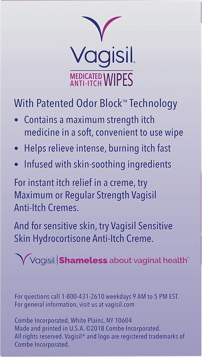 Vagisil Wipes, Anti-Itch Medicated Feminine Vaginal Wipes, Maximum Strength, Instant Relief, 20 Wipes (Pack of 3)