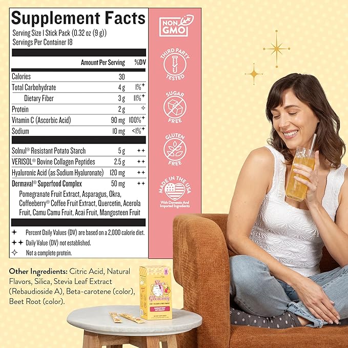 Legendairy Milk Collagen Peptides Powder & Prebiotic Fiber for Women, Digestive Health Drink Mix, Skin, Cellulite, Fine Lines & Regularity, Tropical Flavor Supplement, She’s Glowing 18 Stick Packs