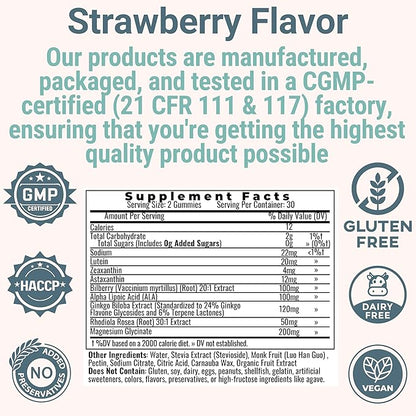 Rhodiola Rosea ALA Ginkgo Biloba Astaxanthin Lutein Zeaxanthin Bilberry Magnesium Glycinate Gummies for Eyes Brain Kids, Rhodiola ALA Capsules Pills Tincture Supplements Alt, 300mg 24mg 20mg 12mg 40mg