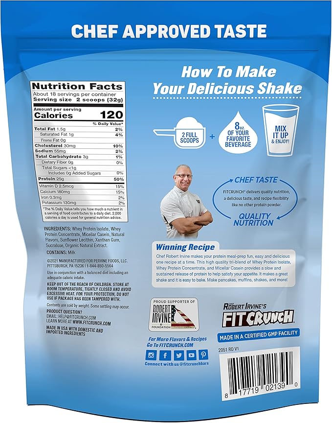 Fit Crunch Tri-Blend Whey Protein, Keto Friendly, Low Calories, High Protein, Gluten Free, Soy Free (18 Servings, Vanilla Milkshake)