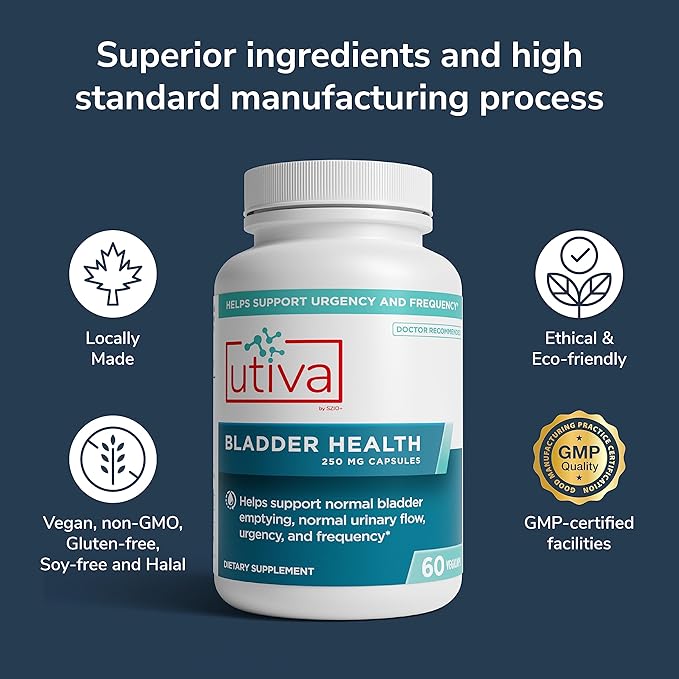Szio+ Utiva Bladder Health - Control Supplement for Overactive Bladder and Lower Urinary Tract Health - Clinically Proven to Reduce Frequency and Urgency - 60 Capsules