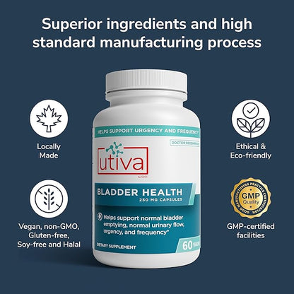 Szio+ Utiva Bladder Health - Control Supplement for Overactive Bladder and Lower Urinary Tract Health - Clinically Proven to Reduce Frequency and Urgency - 60 Capsules