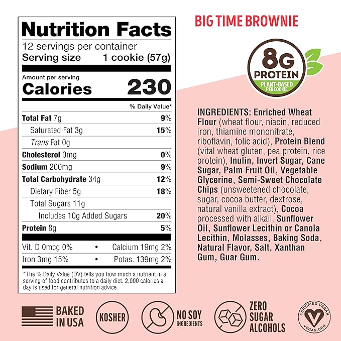 Lenny & Larry's Complete Protein Cookie, [Big Time Brownie], Chewy Soft Baked, 8g Plant Protein, Vegan, Non-GMO, High Fiber, [2 Ounce] Cookie (Pack of 12)