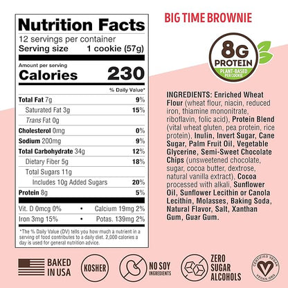 Lenny & Larry's Complete Protein Cookie,[Big Time Brownie],Chewy Soft Baked,16g Plant Protein,Vegan,Non-GMO,High Fiber,[2 Ounce] Cookie,(Pack of 24)