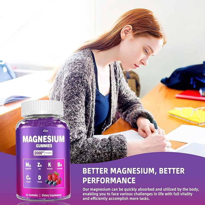 Magnesium Gummies, 2000mg Magnesium with VIT D & B6, for Immunity Support, Sugar Free Mixed Berry Flavor, 60 Gummies