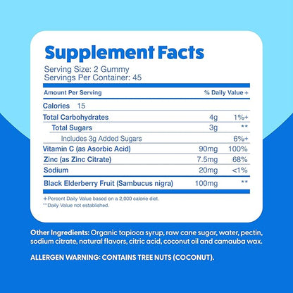 Feel Great Sambucus Elderberry Gummies with Zinc and Vitamin C for Adults | Immune Support Booster | Berry Flavored Vegan Supplement | 90 Day Supply 