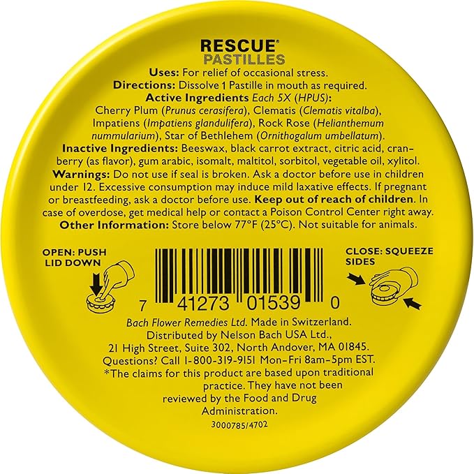 Rescue Bach PASTILLES, Cranberry Flavor, Stress Relief Lozenges, Homeopathic, Flower Eessences, 35 Count