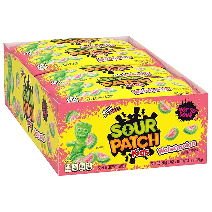 SOUR PATCH KIDS Watermelon Soft & Chewy Candy, Bulk Candy, 24 - 2 oz Bags