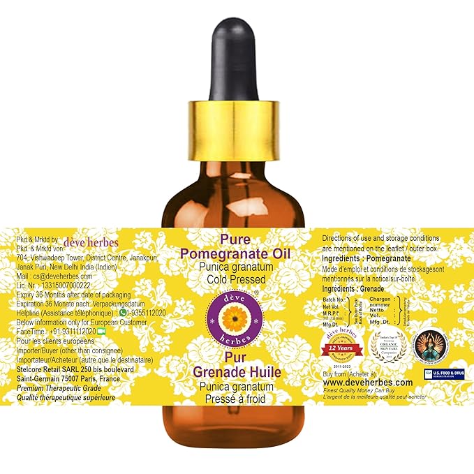 dève herbes Pure Pomegranate Oil (Punica granatum) with Glass Dropper Cold Pressed 100ml (3.38 oz)