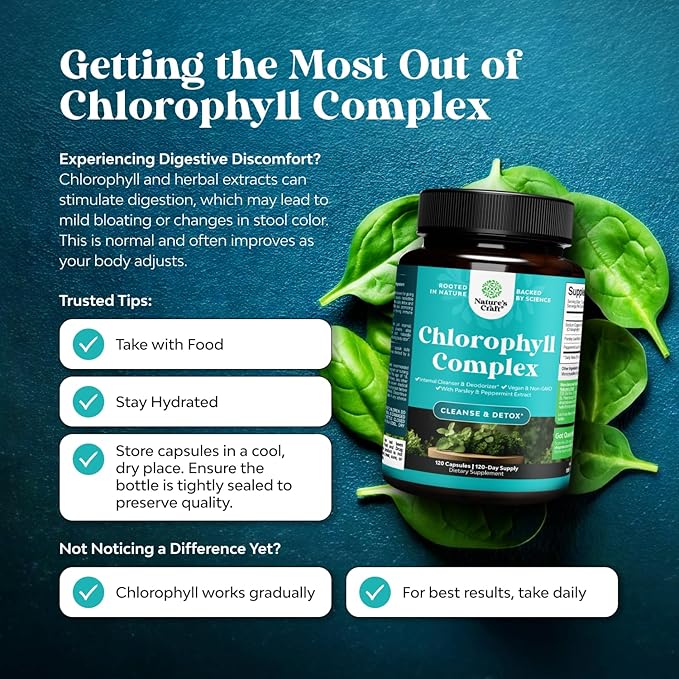 Chlorophyll Capsules for Cleanse and Detox Support - Internal Deodorant Pills for Body Odor with Mint & Parsley Extract Healthy Skin Immunity & Digestive Support - Vegan Non-GMO & Gluten Free (120ct)
