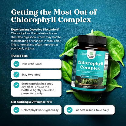 Chlorophyll Capsules for Cleanse and Detox Support - Internal Deodorant Pills for Body Odor with Mint & Parsley Extract Healthy Skin Immunity & Digestive Support - Vegan Non-GMO & Gluten Free (120ct)