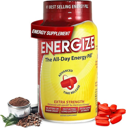 iSatori Men & Women Energize Extra Strength Caffeine Pills | Fast Acting Long-Lasting Energy Pill | Extended Time Release Caffeine | Improved Clarity, Energy Support | No Jitters, Crash | 60 Tablets