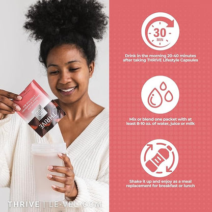THRIVE Protein Shake | 16 Packets (35g Each) | Gluten-Free, Pea Protein Blend, Probiotics, Fiber & Digestive Enzymes | Supports Lean Muscle (16 Packets (Single Servings), Chocolate Covered Strawberry)