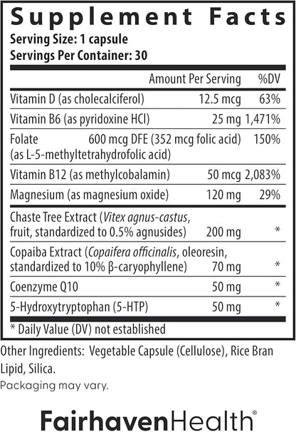 Fairhaven Health Multi-Symptom PMS Relief for Women | PMS Support Supplement for Women | Relief from Cramps, Bloating | Vegan | 30 Capsules