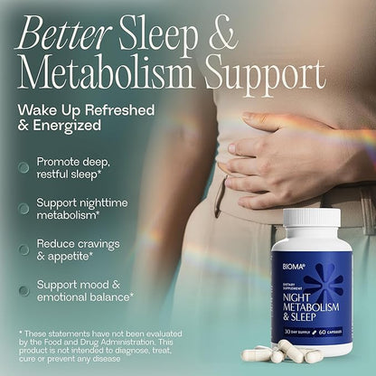 BIOMA Night Metabolism & Sleep - Supports Digestion, Energy Metabolism & Restful Sleep with Melatonin, Vitamin D, Magnesium & More - 180 Capsules (3 Pack, 90-Day Supply)