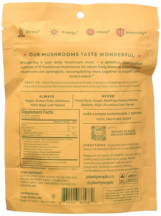 Plant People WonderDay Mushroom Gummies, 60 CT