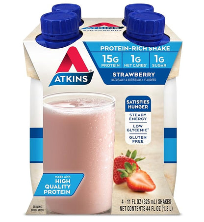 Atkins Gluten Free Protein-Rich Shake, Strawberry, 4 Count