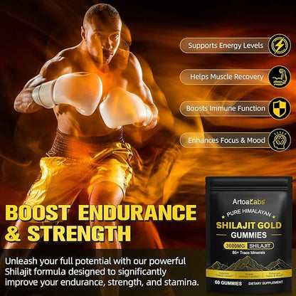 Shilajit Gummies, Pure Himalayan Natural Shilajit Gummies for Men & Women, Rich in Ashwagandha, Gokshura with 85+ Trace Minerals, Energy Boost & Immune Support, 60 Gummies