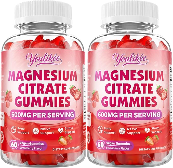 2 Pack Magnesium Citrate Gummies, High Absorption Magnesium Gummies for Adults, Magnesium Supplement to Support Natural Relaxation, Vegan, Sugar-Free, Strawberry Flavor, 120 Count