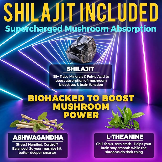 Next-Gen Mushroom Gummies with Ashwagandha and L Theanine - 10x Mushroom Supplement with Shilajit - Mushroom Nootropic Lion’s Mane Gummies - Immune, Brain Support & Chill Mushroom Complex Gummy