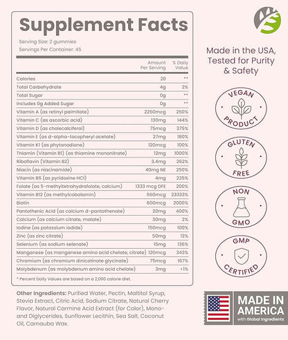 BariSlim Advanced Bariatric Multivitamin Gummies - Specially Formulated Bariatric Vitamins for Patients After Weight Loss Surgery - Supports Energy & Immune Health | Cherry (90 Vegan Gummies)