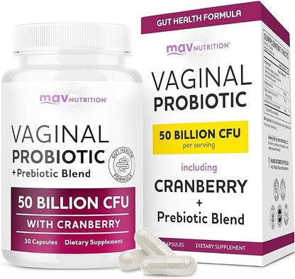 Vaginal Probiotics | 50 Billion CFU for Vaginal Health & pH Balance for Women | Healthy Odor & Yeast Balance | Womens Probiotics and Prebiotics with Cranberry Extract | Gluten-Free, Vegan | 30 Ct