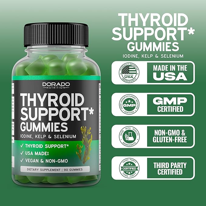 Thyroid Support For Women & Men (90 Gummies) Ashwaganda, Iodine, Bladderwrack, Kelp, & Schisandra - Support Supplement - Delicious Apple Flavor - Non-GMO, Vegan & Gluten-Free (90 Count)