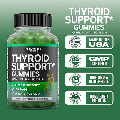 Thyroid Support For Women & Men (90 Gummies) Ashwaganda, Iodine, Bladderwrack, Kelp, & Schisandra - Support Supplement - Delicious Apple Flavor - Non-GMO, Vegan & Gluten-Free (90 Count)