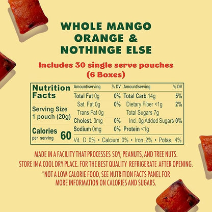SOLELY - Organic Mango & Orange Whole Fruit Gummies (Pack of 6 Boxes, 5 Bags per Box) - Real Fresh Fruit - Healthy Snacks for Adults & Kids - Non GMO, Vegan Snacks, Shelf Stable - 30 Bags (3.5 oz)