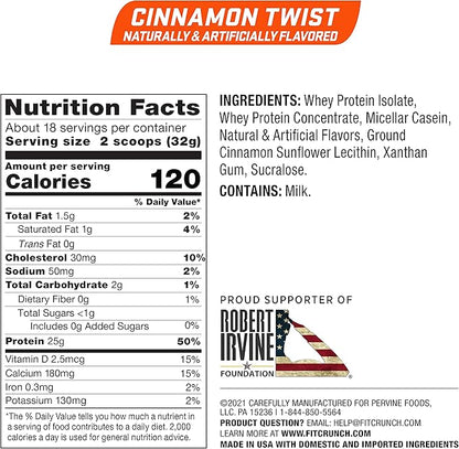 Fit Crunch Tri-Blend Whey Protein, Keto Friendly, Low Calories, High Protein, Gluten Free, Soy Free (18 Servings, Cinnamon Twist)