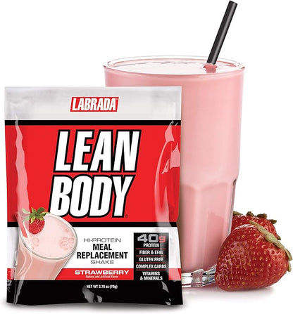 Lean Body All-in-One Strawberry Meal Replacement Shake. 40g Protein Whey Blend, 8g Healthy Fats & Fiber, 22 Vitamins and Minerals, No Artificial Color, Gluten Free, (80 MRP Packets)