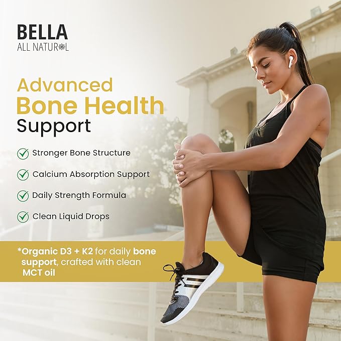 Bella All Natural Vitamin D3 K2 Liquid Drops 5000 IU (Unflavored) - Omega 3 with MCT Oil - Liquid Vitamin D Drops for Adults - This D3 K2 Drops Help Support Heart, Bone & Immune Health
