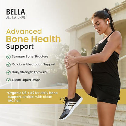 Bella All Natural Vitamin D3 K2 Liquid Drops 5000 IU (Unflavored) - Omega 3 with MCT Oil - Liquid Vitamin D Drops for Adults - This D3 K2 Drops Help Support Heart, Bone & Immune Health