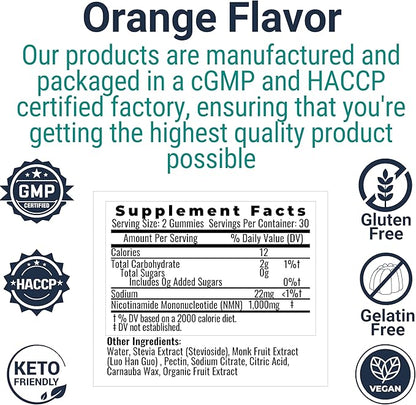 SHIZAM NMN Supplement Gummies – Nicotinamide Mononucleotide (NMN) 1000-mg per Serving | NAD+ Supplement Format | Sugar-Free NMN Gummies | 60 Gummies | 30-Day Supply