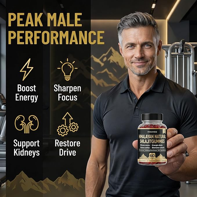 Himalayan Shilajit Gummies, 3000mg High-Potency Fulvic Acid, Supports Healthy Kidney Function, Energy & Vitality for Men, Sleep & Focus, Sugar-Free, 60 Gummies