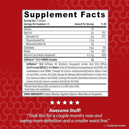 iSatori Ultra CLA Omega 3 6 9, Natural Weight Loss Fat Burner, Muscle Toner with Conjugated Linoleic Acid, Omega 3 Fish Oil & Safflower, Stimulant-Free, 90 Softgels